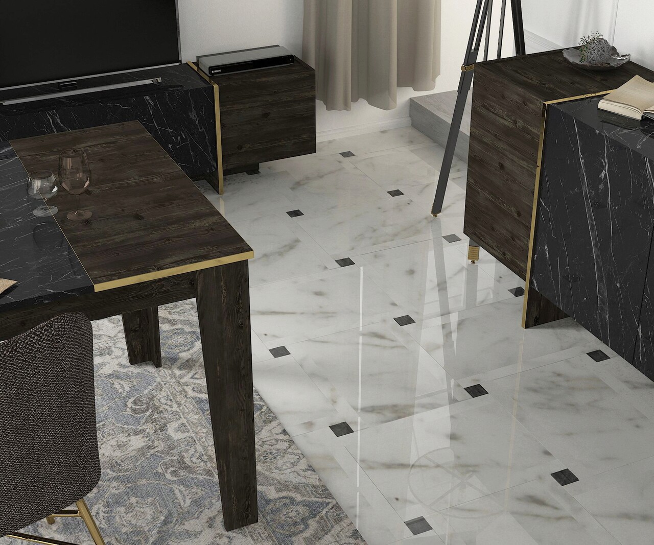 Set mobilier living, Hanah Home, Veyron Set 3, Negru - imagine 3