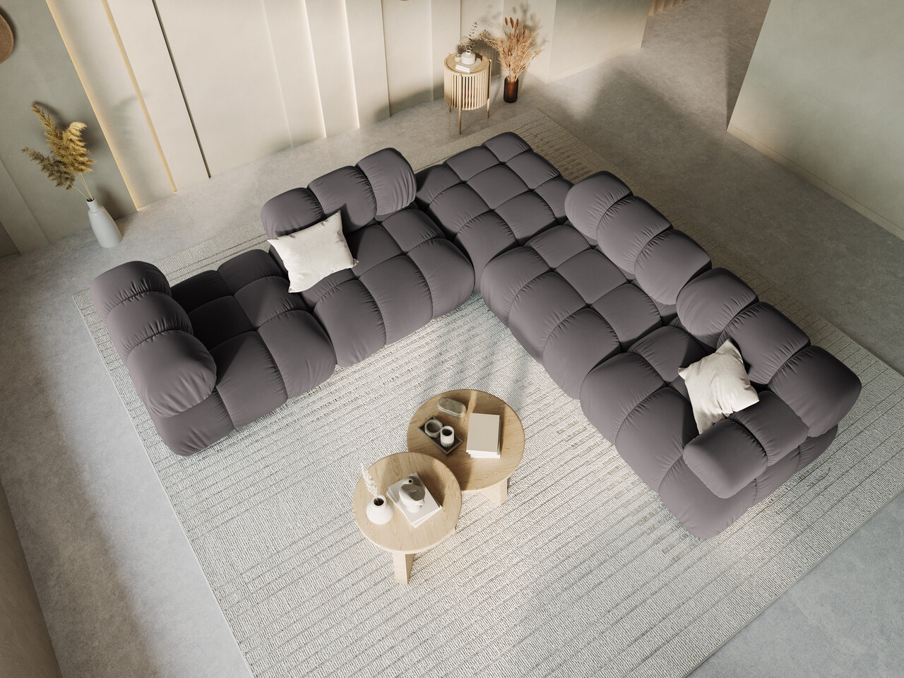 Taburet, Bellis, Micadoni Home, BL, 94x94x43 cm, catifea, gri inchis - view 3