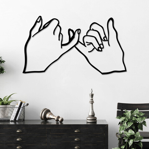Decoratiune de perete, pinky promise, metal, 100 x 57 cm, negru