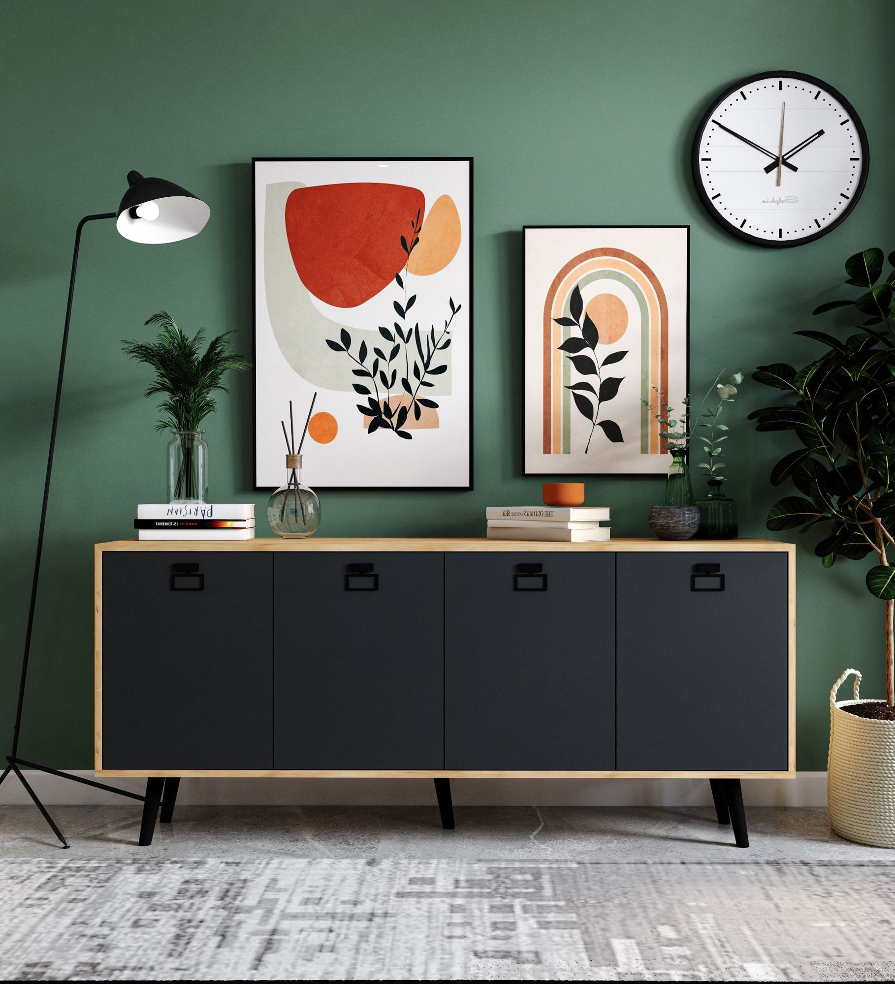 Consola, Hanah Home, Mirza Modern 180, 180x80x45 cm, PAL, Stejar safir / Antracit