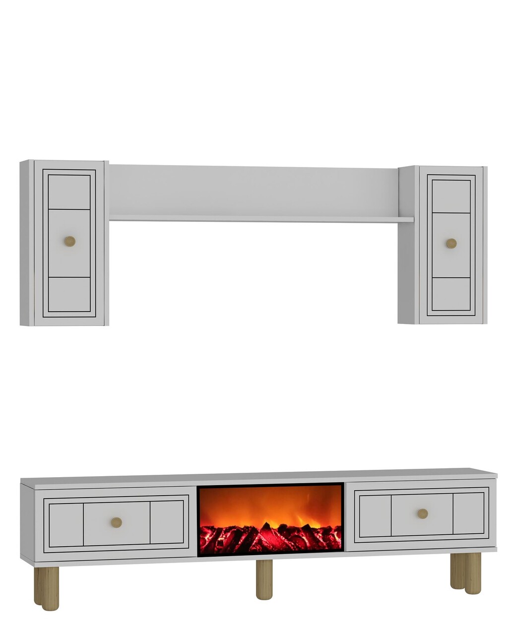 Comoda TV, Hanah Home, Dario Bohem Fireplace, 150x44.6x29.6 cm, PAL , Alb - imagine 4