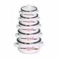 Set de gatit 10 piese, Cherry, Vanora Home, 0.5l, 0.8l, 1l, 1.5l, 2l, otel carbon emailat si sticla, multicolor