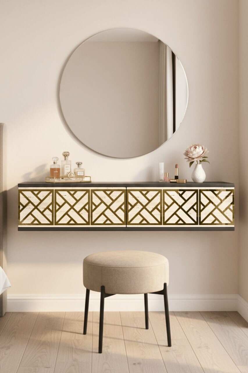 Dulap, Hanah Home, Arex 120, 120x25.5x29.6 cm, Antracit / Travertin / Auriu — imaginea 2