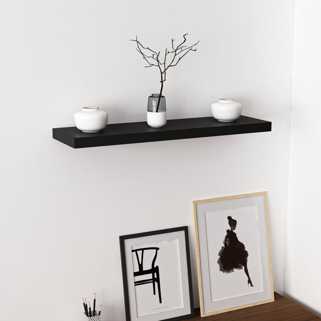 Raft de perete, Minerva, Gizli 80, 80x3.6x23 cm, PAL, Negru - 1 | YEO