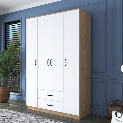 Dulap pentru haine, Rani, BA112, 140x210x51.5 cm, PAL, Nuc / Alb mezoni.ro