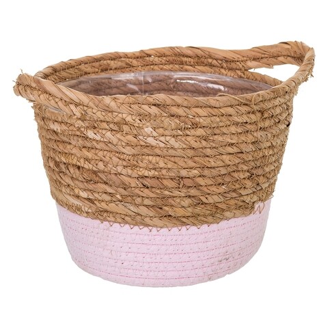 Cos pentru depozitare, Creaciones Meng, 16x19 cm, stuf/hartie impletita, natural/roz