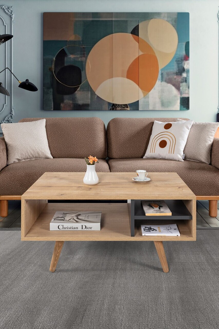 Masuta de cafea, Hanah Home, Venüs 2033, 90x43x55 cm, PAL, Stejar safir / Antracit — imaginea 2