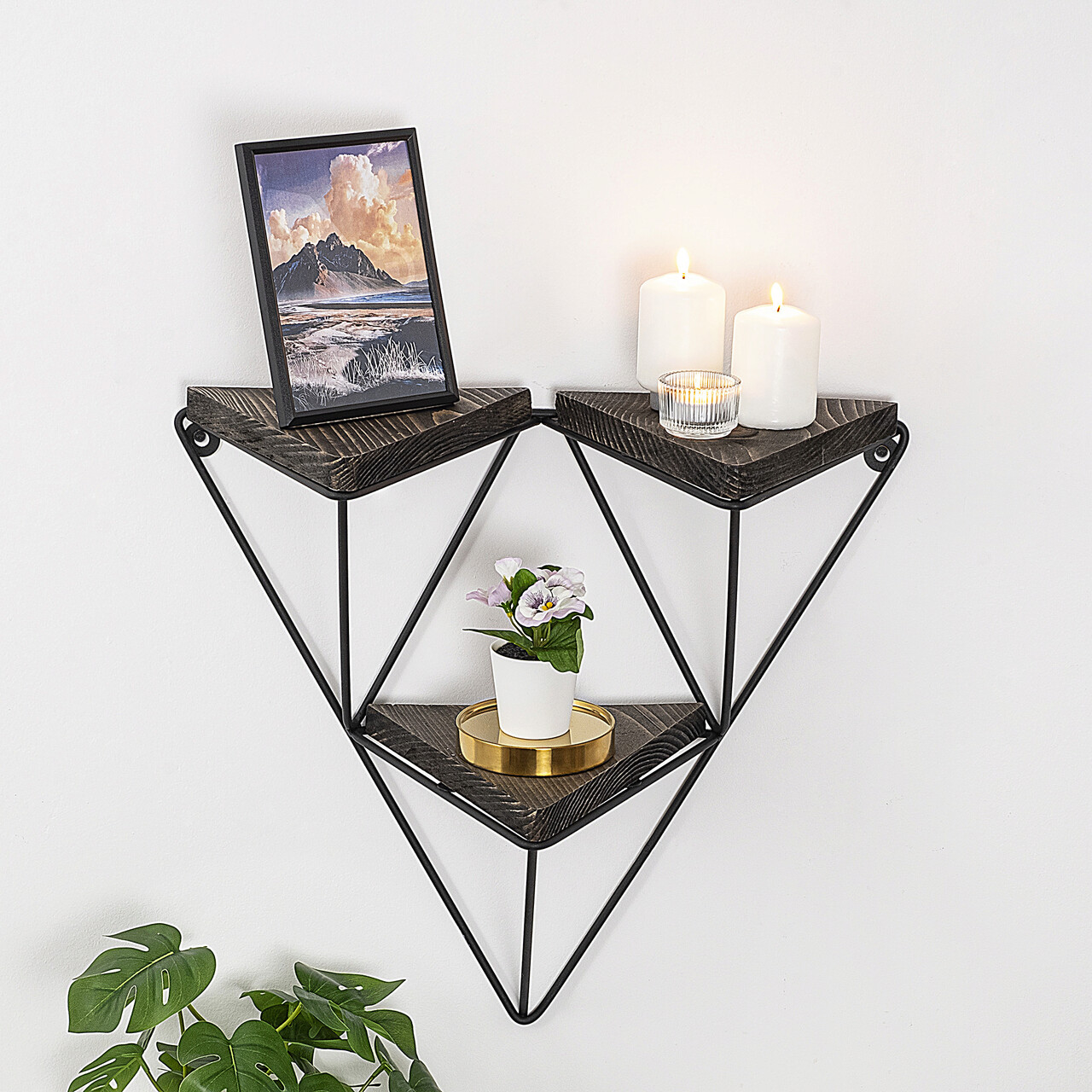 Raft de perete, Cerritos, Freesia, 57x45x15 cm, Negru / Nuc Inchis - 1 | YEO