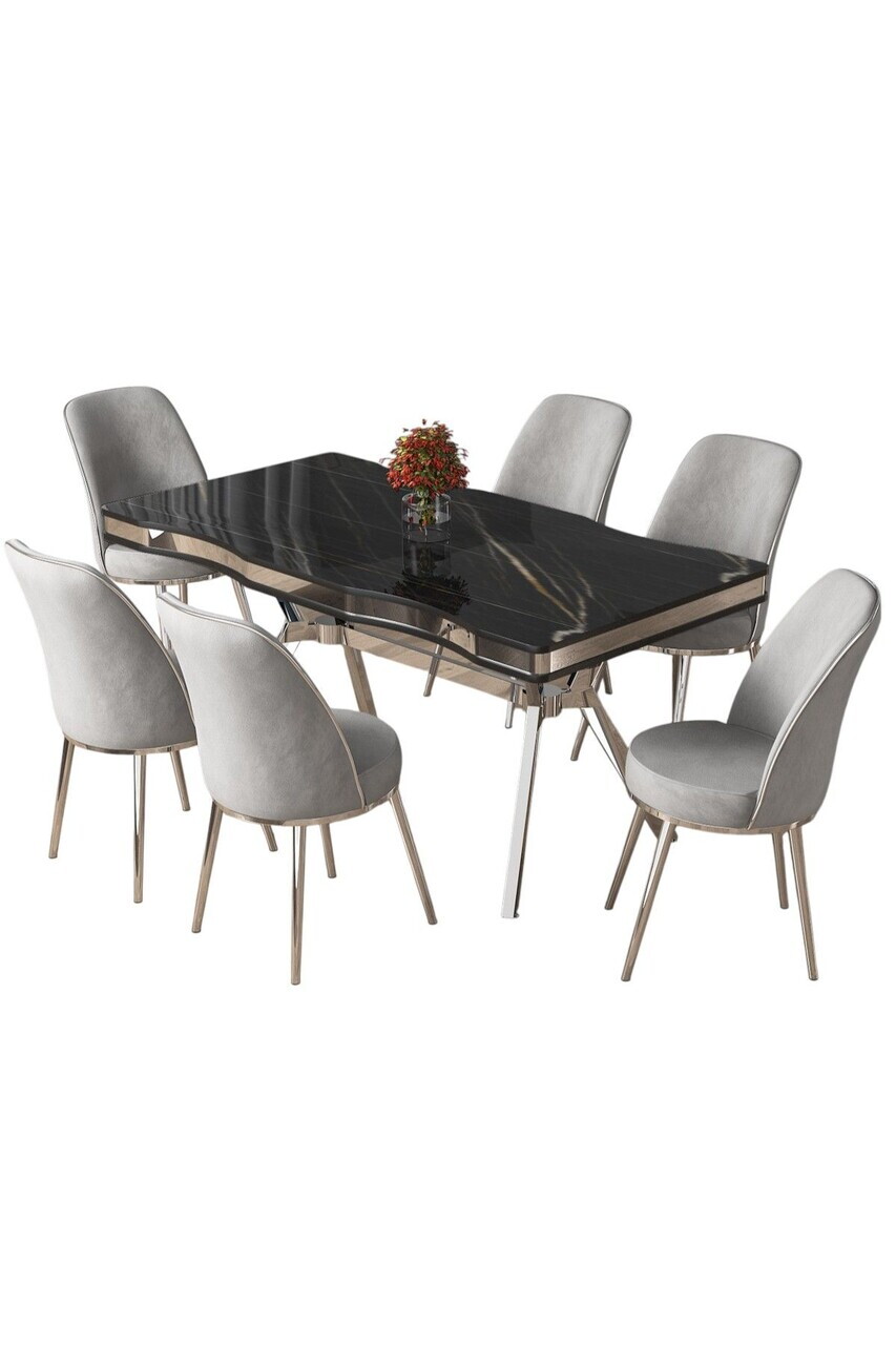 Set masa si scaune (7 piese), Hanah Home, Prah, Sonata / Crom / Gri — imaginea 2