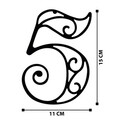 Numar casa pentru poarta/usa Five, metal, 11 x 15 cm, negru, cifra 5