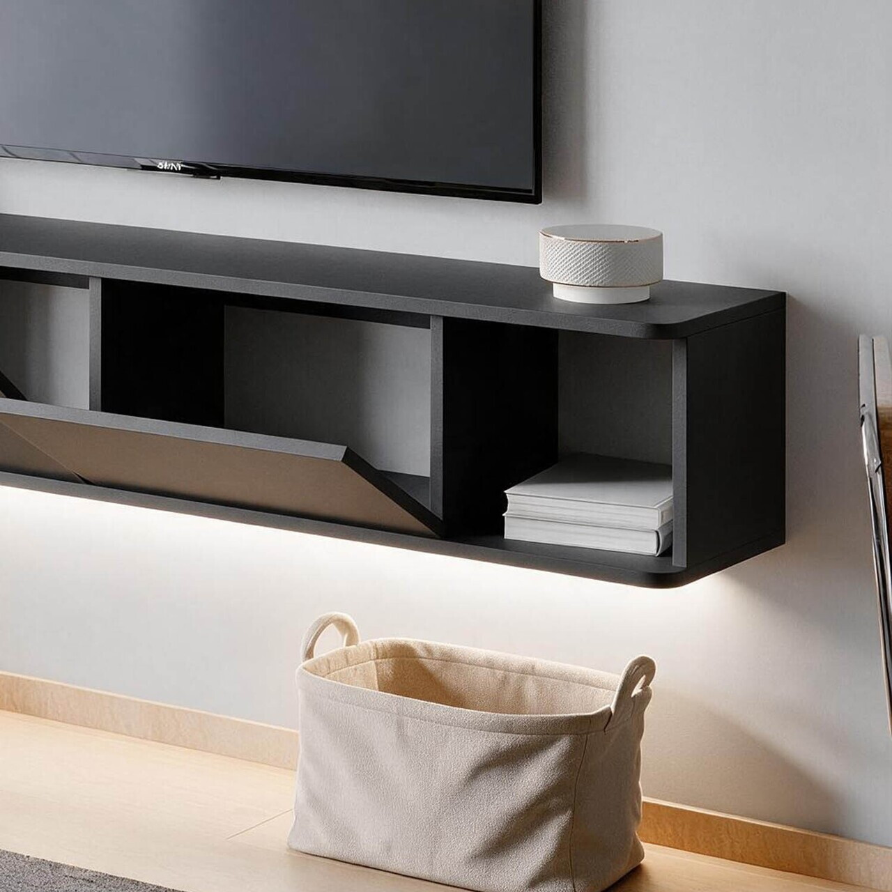 Comoda TV, Hanah Home, Twist LED, 160x29x29 cm, Antracit — imaginea 4