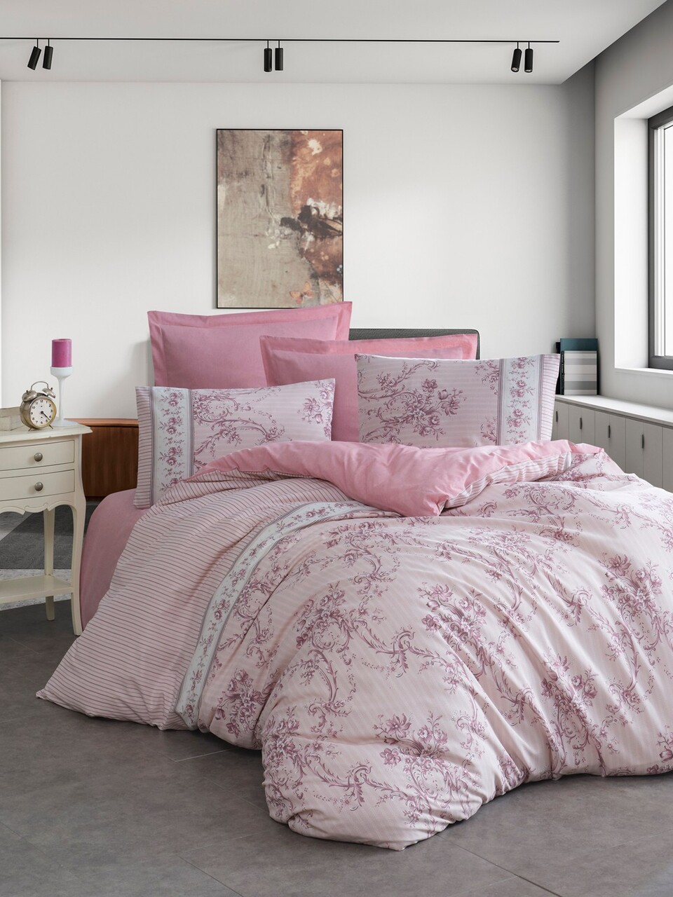 Lenjerie de pat pentru o persoana, Roza - Pink, EnLora Home, 65% bumbac/35% poliester