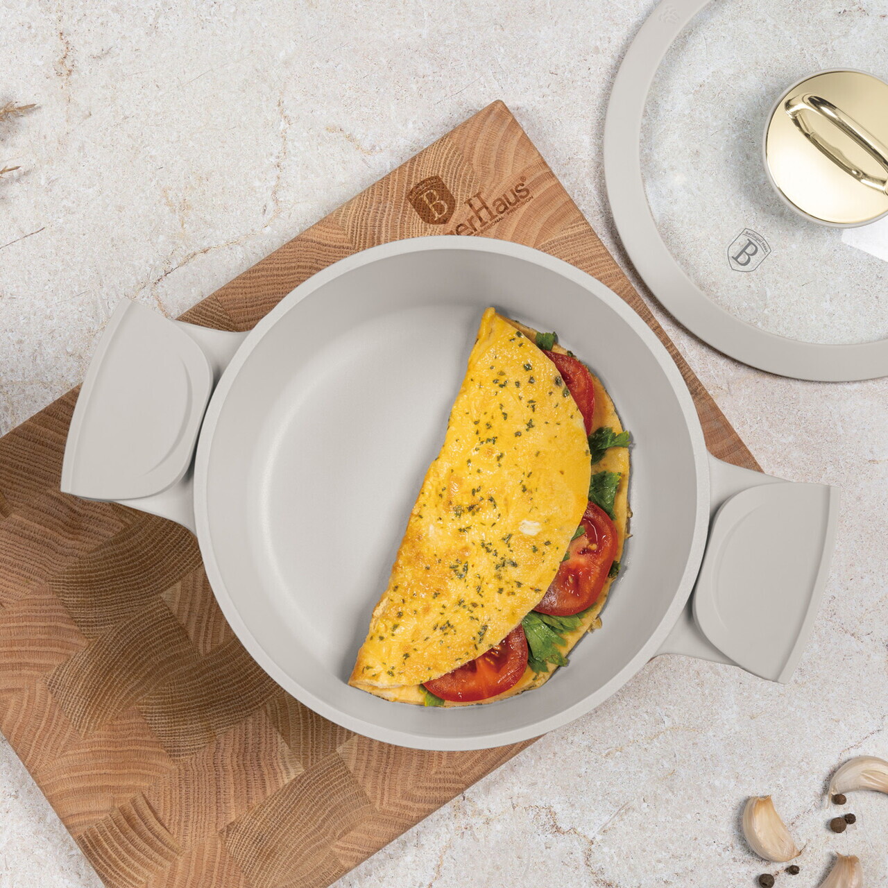 Oala cu capac Berlinger Haus, Sahara, 20 cm, 2.8 L, aluminiu, crem mat - imagine 2