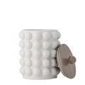 Recipient cu capac, Bloomingville, Madge, 15x21 cm, 1.3 L, ceramica/lemn de salcam, alb