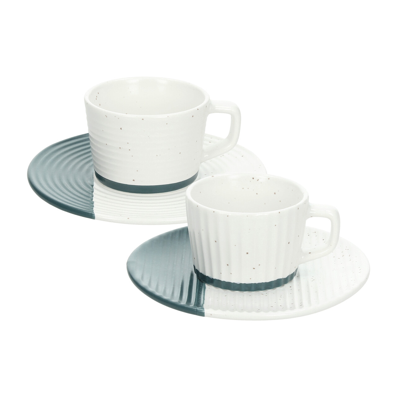 Set 2 cesti de cafea cu farfurie New Milk and Coffee, Andrea Fontebasso, 90 ml, portelan New Bone China, gri/alb