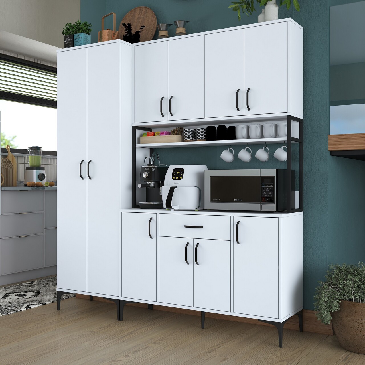 Dulap multifunctional, Rani, JE133, 180x198.6x40 cm, PAL, Alb - 1 | YEO
