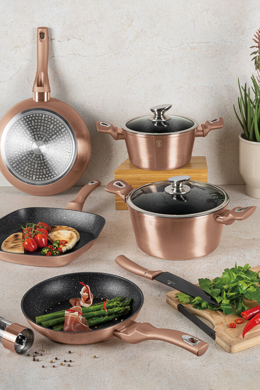 Oala cu capac Berlinger Haus, Rose Gold, 30 cm, 8 L, aluminiu forjat, roz - imagine 8