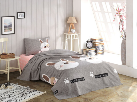 Set cuvertura pique dubla 3 piese, Tavşancık, Eponj Home, Bumbac