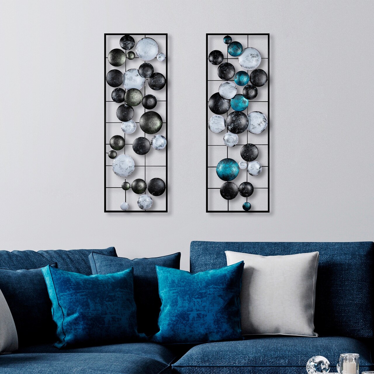 Decoratiune de perete, Camber, Metal, Latime: 32 cm / Inaltime: 92 cm / Adancime: 4 cm (2 bucati), Multicolor - 2 | YEO