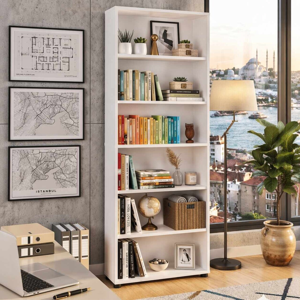 Corp biblioteca Hanah Home Skopje 55x172x20 cm PAL Alb