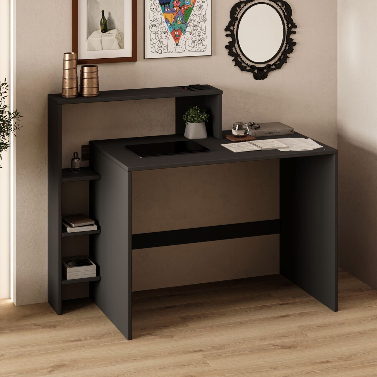 Birou Hanah Home Amber 121.8x96x55 cm PAL Antracit