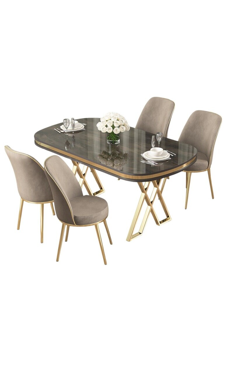 Set masa si scaune (5 piese), Hanah Home, Lai, Antracit / Auriu / Cappuccino — imaginea 2