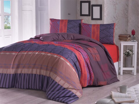 Lenjerie de pat dubla King Quilt(EU) İrem Poly, Victoria, 3 piese, 240x220 cm, amestec bumbac, multicolor