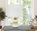 Lampa de masa Liara, Mauro Ferretti, 1 x E14, 40W, 23x32 cm, ceramica/fier, alb/auriu
