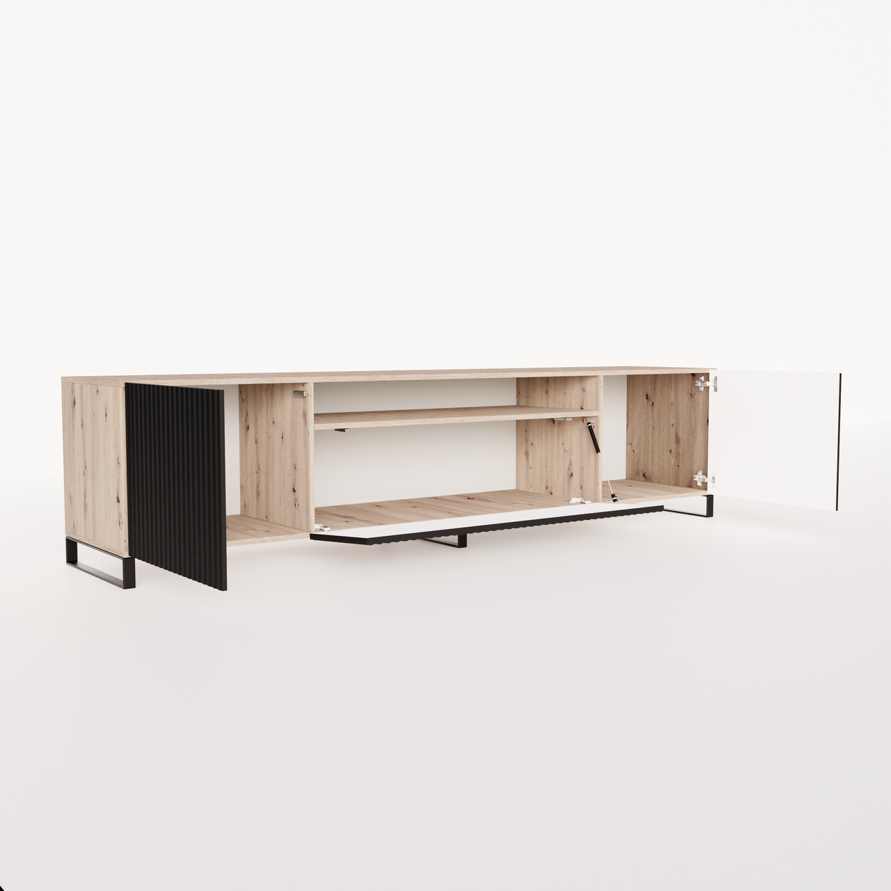 Comoda TV ADRK, Noemi, 200x41x53 cm, PAL melaminat/MDF, negru/artisan — imaginea 4