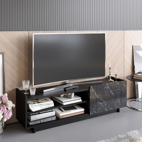 Comoda tv, decorotika, valantina, 140x41.4x37.1 cm, negru / marmură