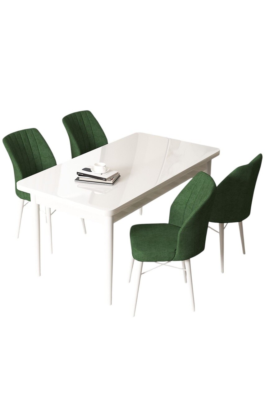 Set masă și scaune (5 bucăți), Hanah Home, Arp, Alb / Kaki - view 2