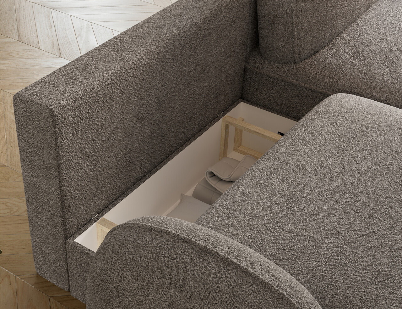 Coltar extensibil dreapta 3 locuri ELTAP, Tesalia, 240x150x93 cm, lemn/tesatura boucle, gri — imaginea 7