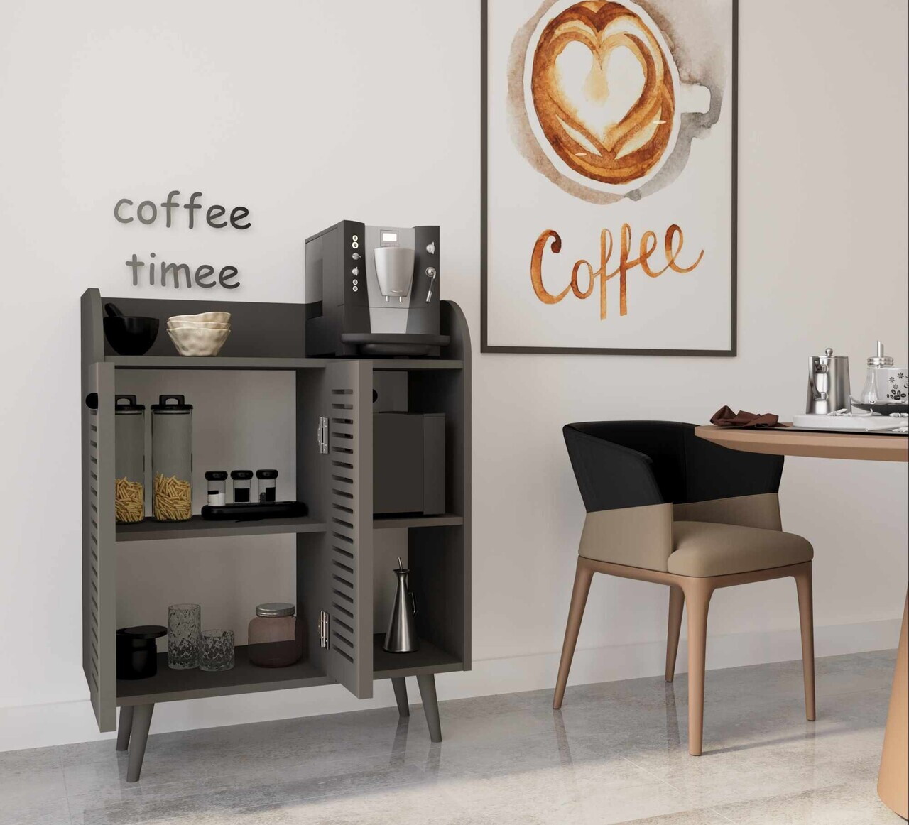 Dulap de bar pentru cafea, Hanah Home, Magnetar, 90x109x40 cm, MDF, Gri - view 2