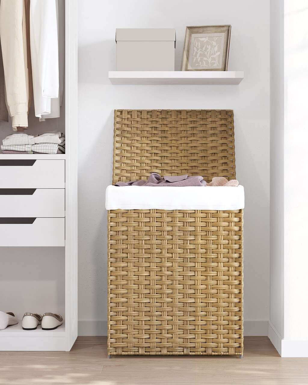 Cos de rufe, Songmics,  46x33x60 cm, 90 L, ratan sintetic/fier/bumbac, maro - 2 | YEO