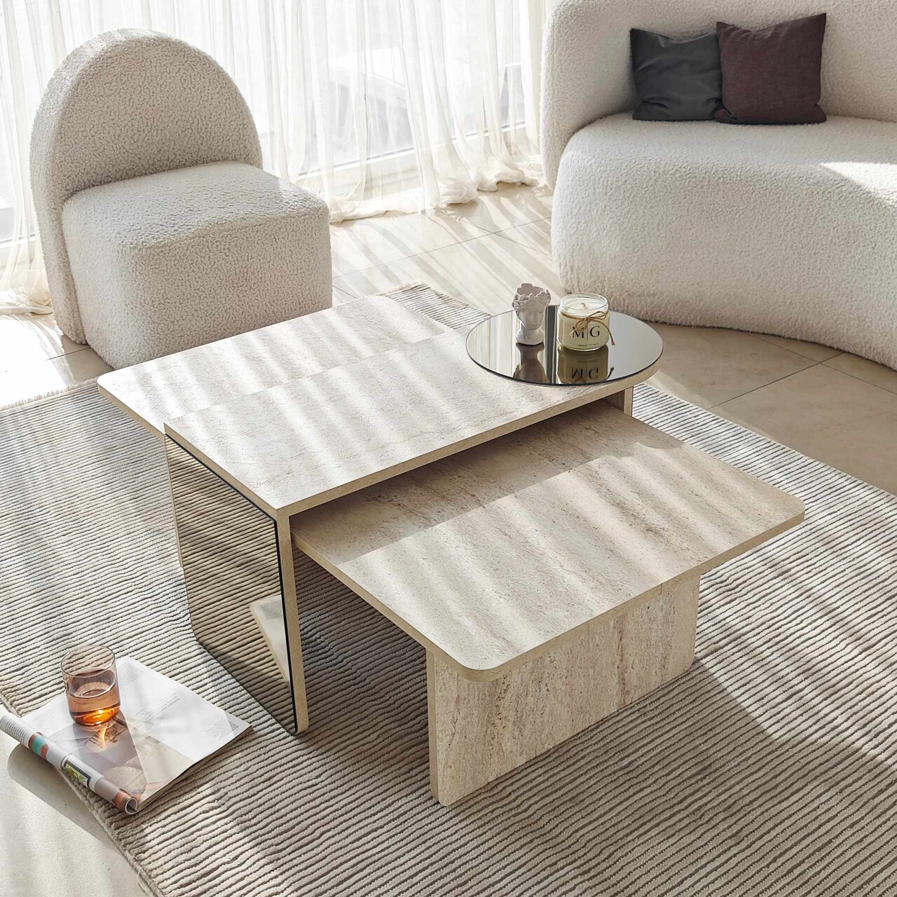 Set masute 2 piese, Hanah Home, Luna, PAL, Travertine / Bronze - imagine 3