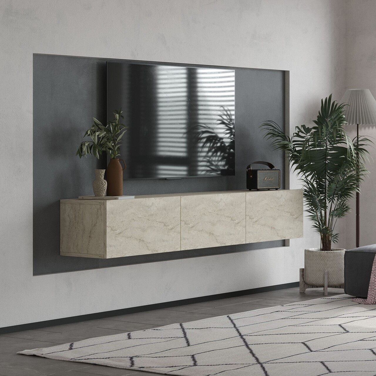 Comoda TV, Odessa, Alfa, 180x28.6x31.4 cm, Travertin - 1 | YEO