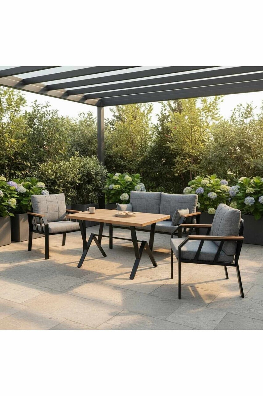 Set mobilier de gradina, Hanah Home, Nergiz 2+1+1, Metal, Gri - view 2