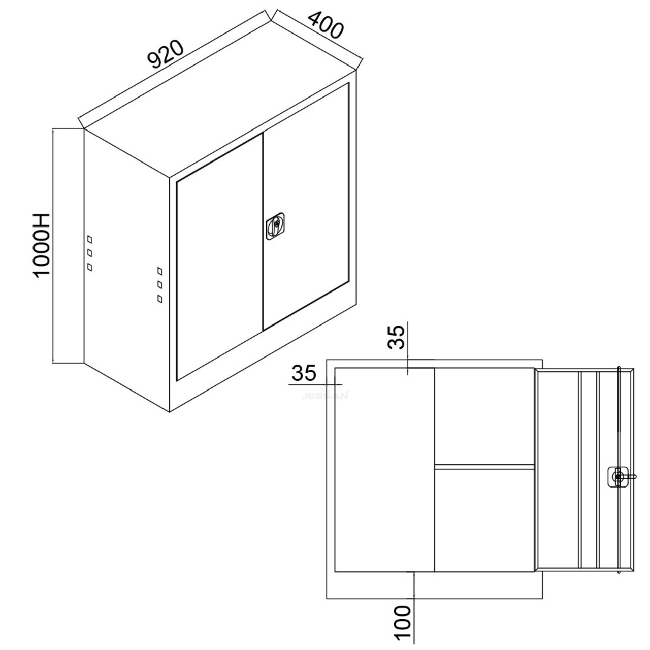 Dulap de depozitare cu incuietoare, Shelvoria,  Js1003Kı, 92x100x40 cm, Otel, Gri/Roșu