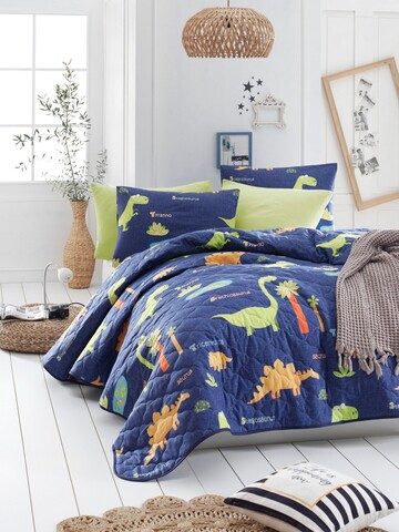 Set cuvertura de pat dubla 3 piese, Dinolar - Dark Blue, Eponj Home, 65% bumbac/35% poliester