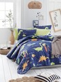 Set cuvertura de pat dubla 3 piese, Dinolar - Dark Blue, Eponj Home, 65% bumbac/35% poliester