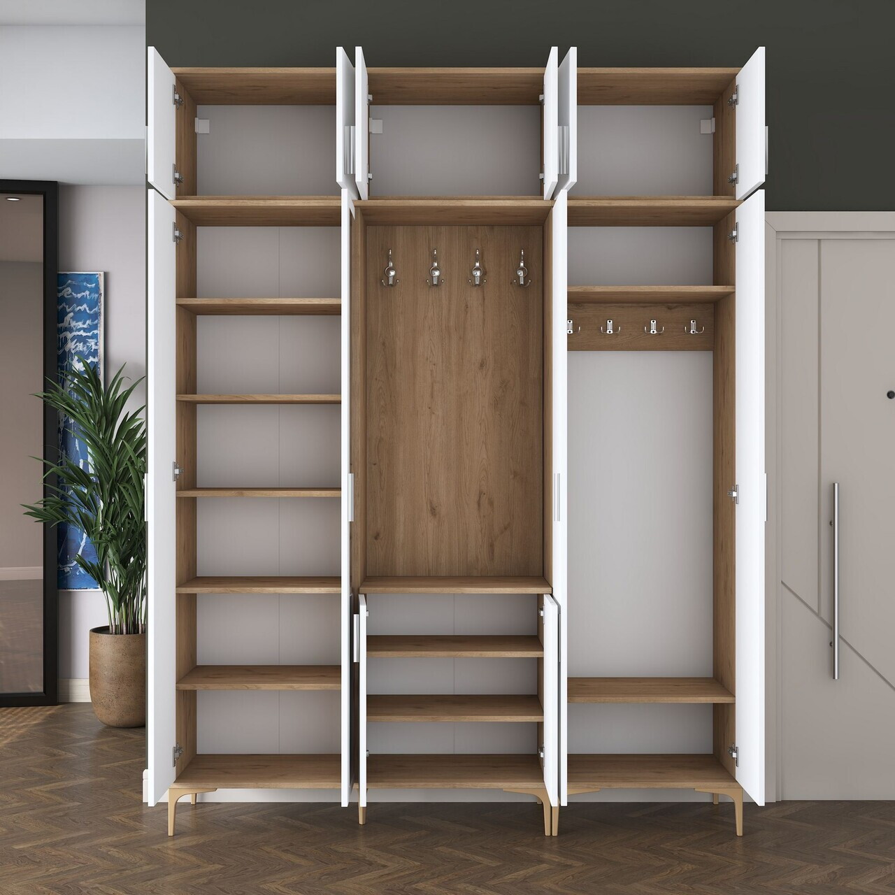 Cuier de perete, Hanah Home, EA155, 180x240x37.5 cm, PAL melaminat, Nuc/Alb - view 7
