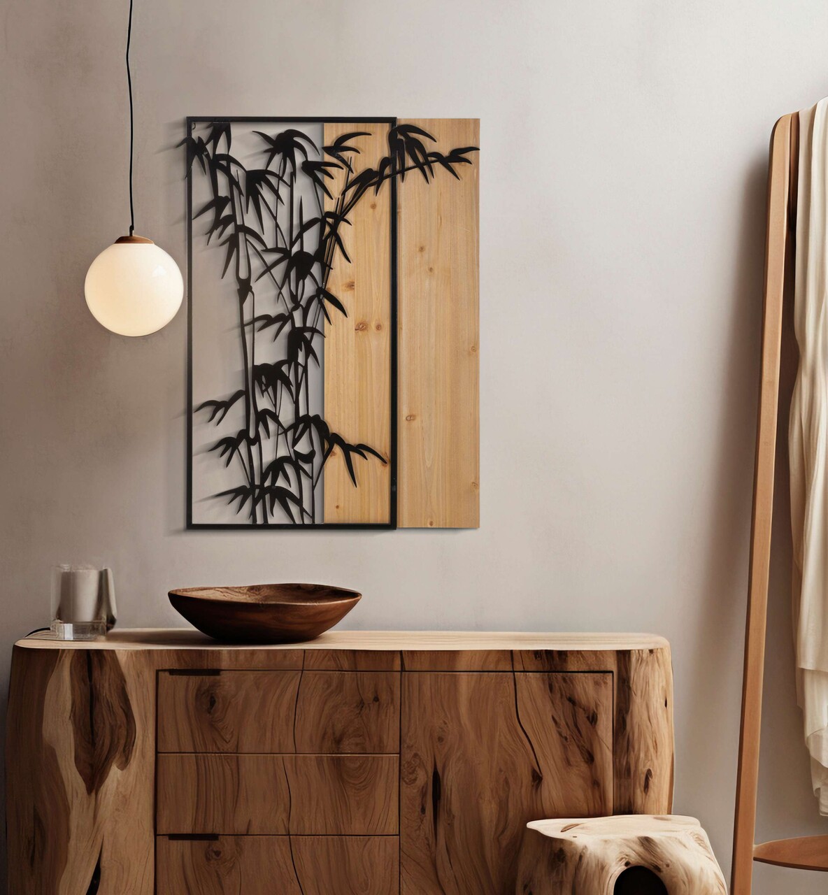 Decoratiune de perete Bamboo, Mauro Ferretti, 58x80 cm, fier/MDF, negru/maro - 2 | YEO
