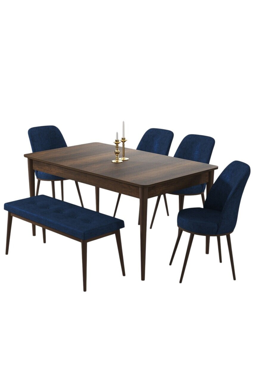 Set masa si 6 scaune, Hanah Home, Pir, Model baroc din lemn / Bleumarin — imaginea 2