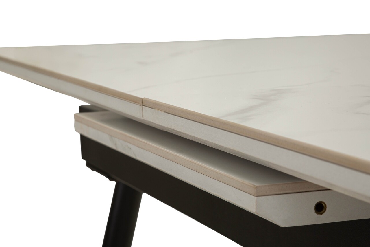 Masa extensibila dining, Mauro Ferretti, Matt, 120-150x80x75 cm, metal/ceramica, negru/alb - imagine 7