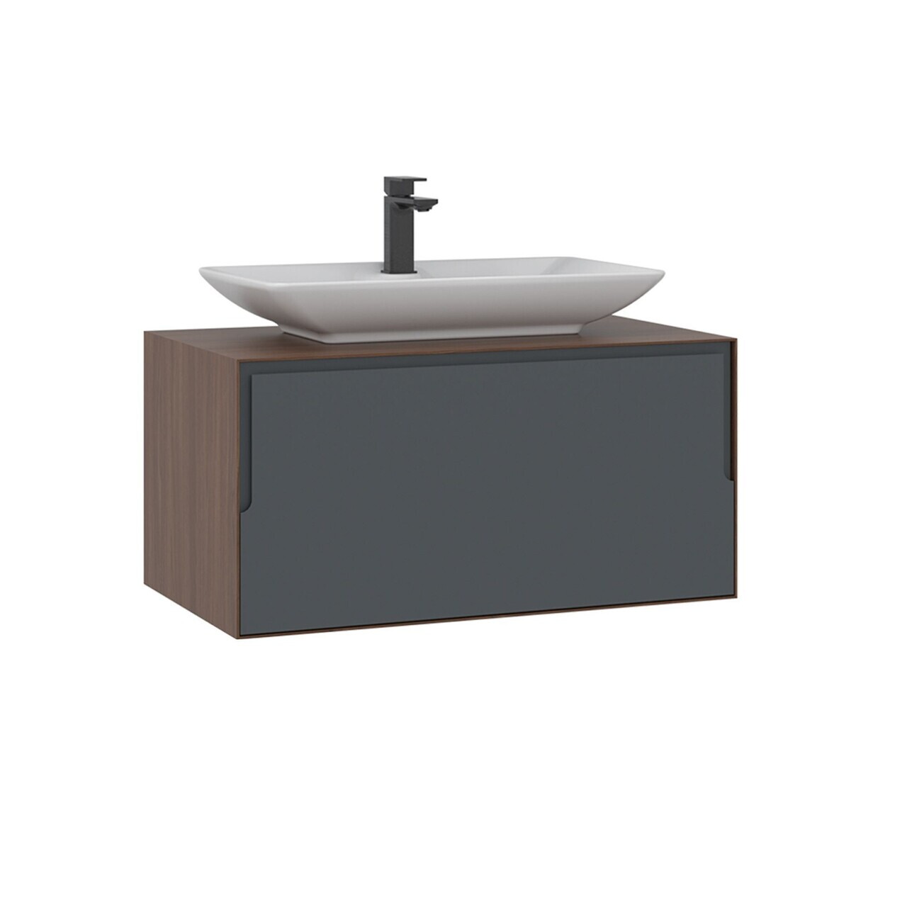 Dulap de baie cu chiuvetă, Hanah Home, Craft 80, Nuc / Antracit — imaginea 5