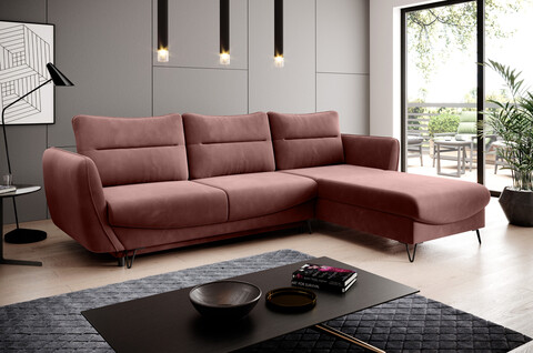 Coltar extensibil dreapta 3 locuri ELTAP, RT-24LU, Silva, 276x201x100 cm, lemn/poliester, roz inchis