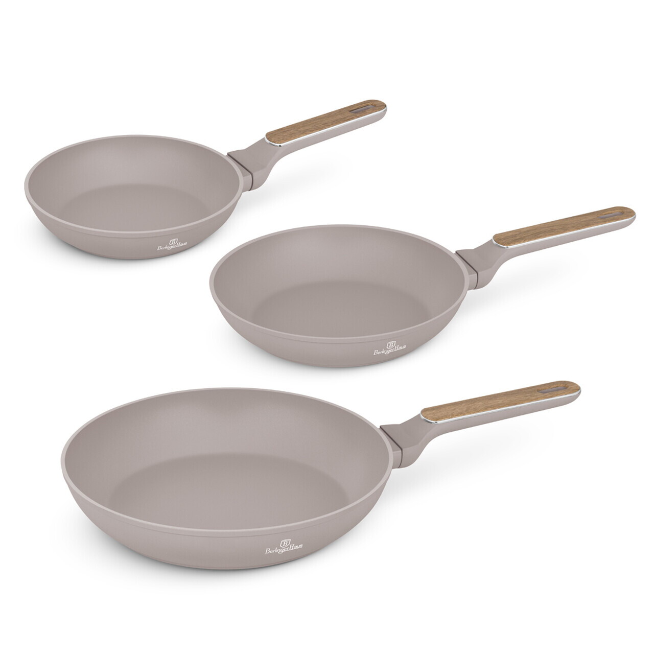 Set 3 tigai rotunde Berlinger Haus, Taupe Nordic, 20/24/28 cm, aluminiu forjat, taupe mat/natur - imagine 3