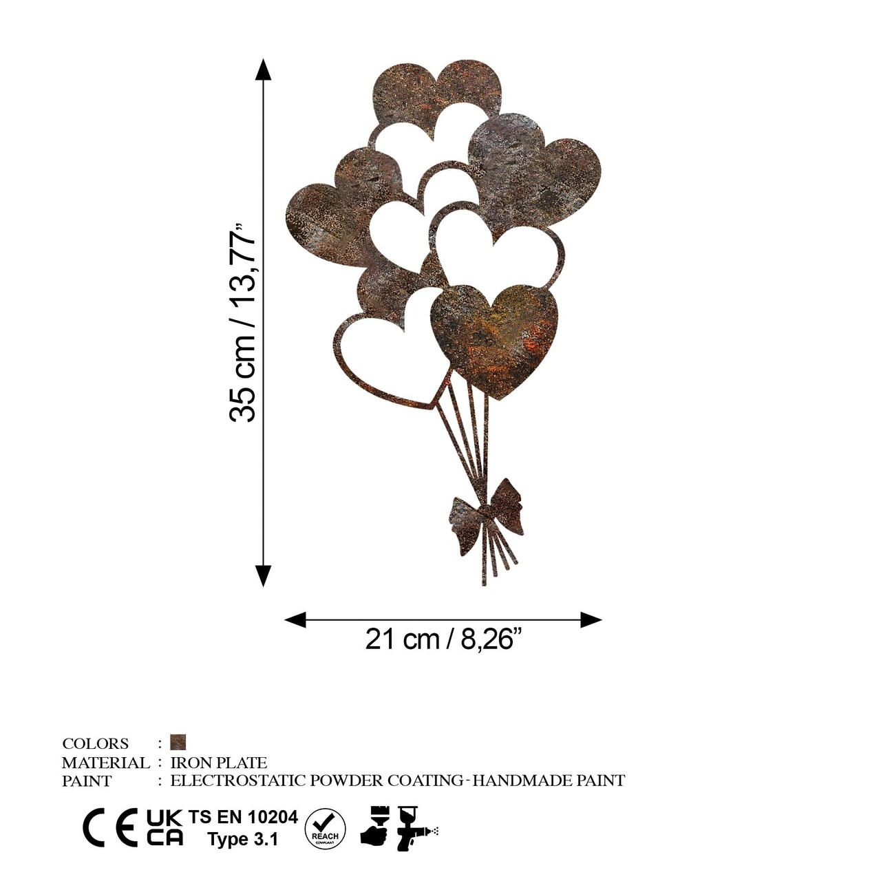 Decoratiune de perete, Rusty Heart 1, Dimensiune: 35 x 21 cm, Maro antichizat - view 8
