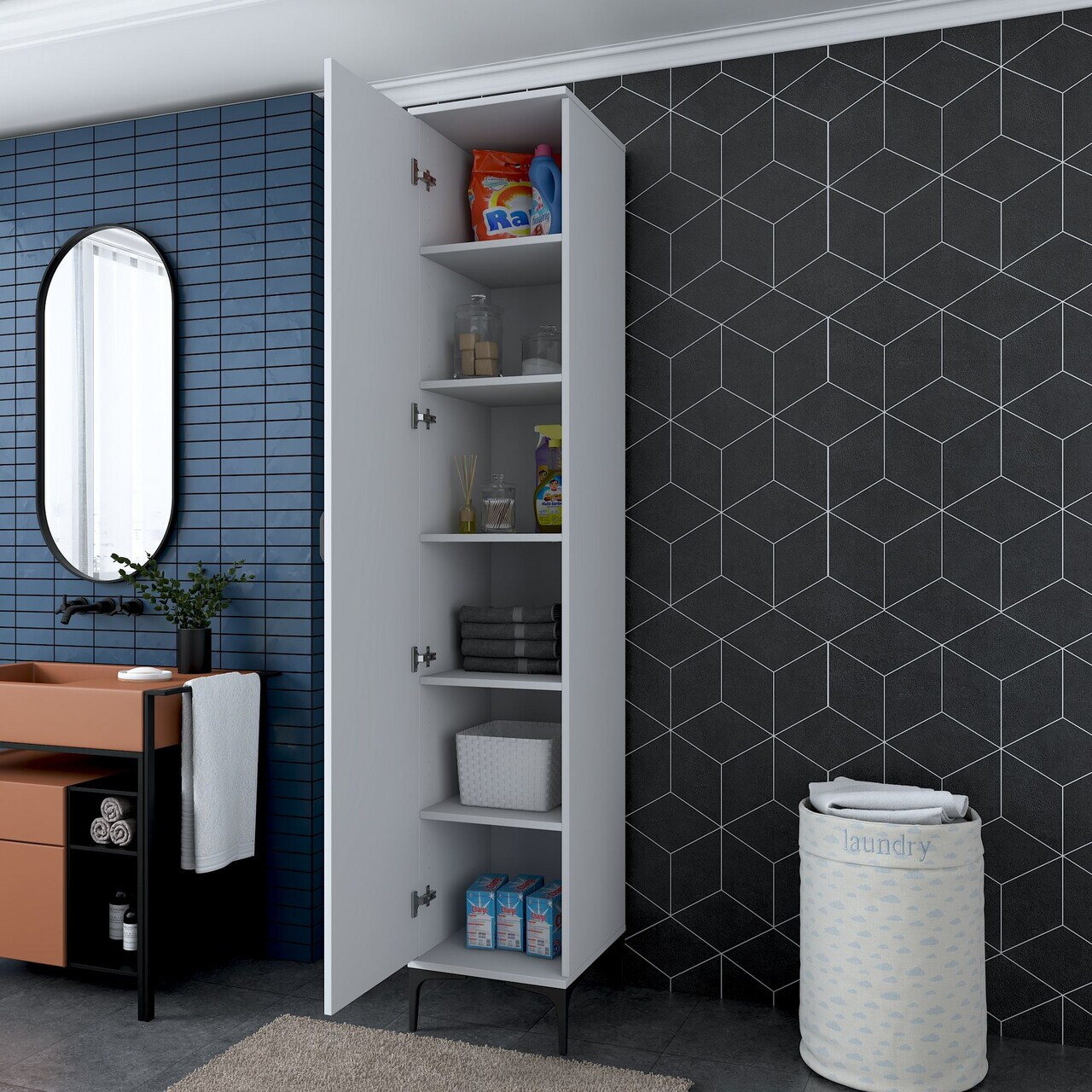 Dulap multifunctional, Hanah Home, JE250, 40x218.6x45 cm, PAL melaminat, Alb - view 5