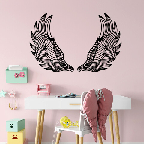 Decoratiune de perete, angel wings, metal, 48 x 65 cm, 2 piese, negru